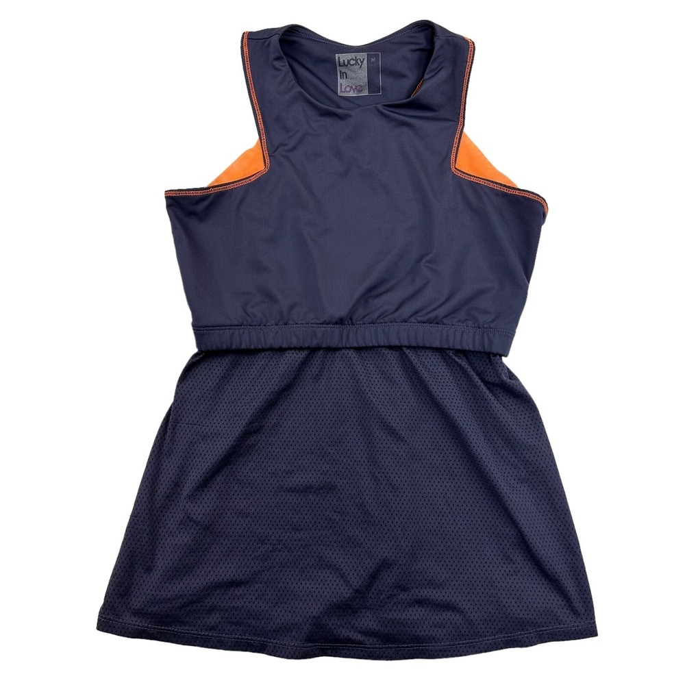 Lucky in Love Gray Orange Tank Top Mesh Detail Racerback Sz M Polyester Lycra